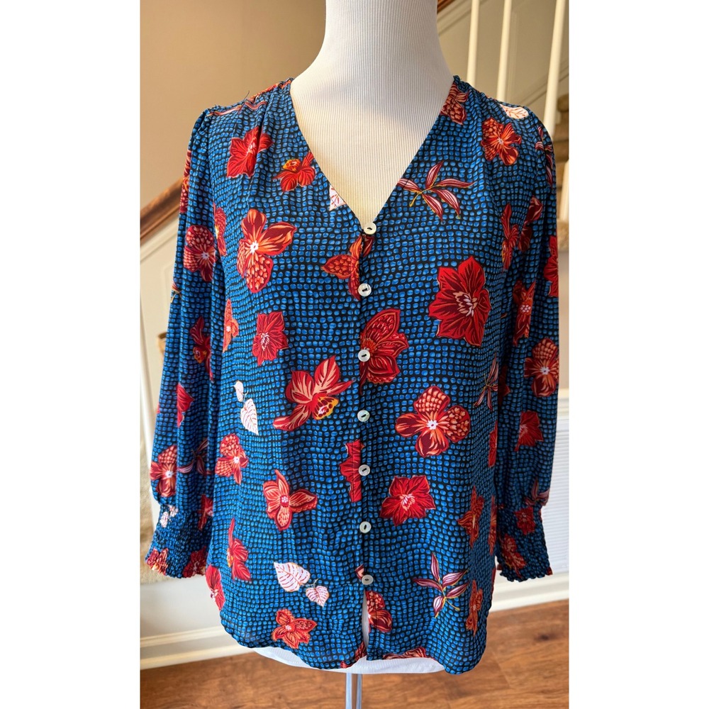 Philosophy Republic Clothing Blue Red Floral Button Front Blouse XS New